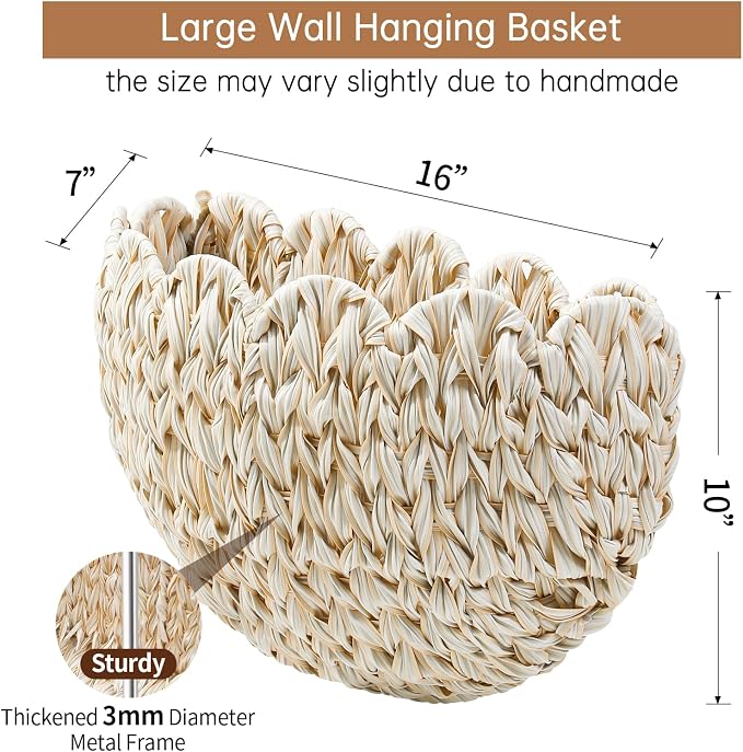 Coeusy Wicker Wall Basket,Scalloped Hanging Wall Basket for Storage and Organizing,Wicker Decorative Storage Baskets for Flower,Magazine,Nursery,Front Door,Bathroom Boho Decor
