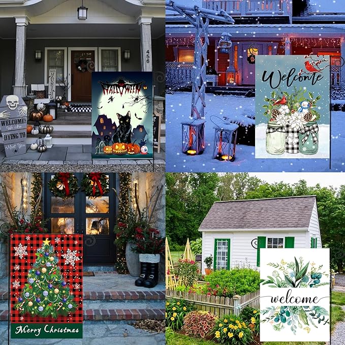 Seasonal Garden Flag Set of 20 - Double Sided 12 x 18 Inch Small Yard Flags for Outdoor Holiday Decorations, Spring, Easter, Summer, Winter, and All Season Garden Flags for Outside Decor