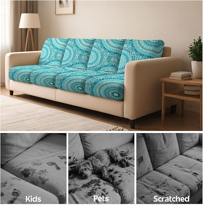 pickyNproud 8Pcs Patio Cushion Covers Stretch Outdoor Couch Cushions Slipcovers Replacement Washable Furniture Protector with Elastic Bottom Sofa Chair Seat Cover, Teal