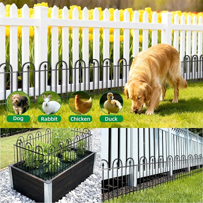 Garden Fence Animal Barrier - 5 Panels, 13 in(H) x 7 ft(L) No Dig Garden Fence, Arched Decorative Garden Fence Border with Ground Stakes, Rustproof Metal Fencing for Yard Patio Dog Rabbit