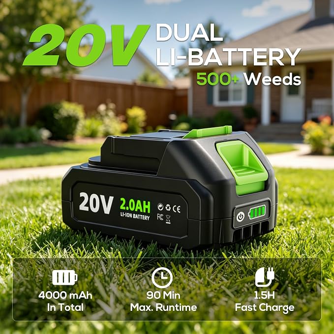 LITEKON Electric Cordless Weed Puller Tool, 20V Battery Powered Stand Up Weeder with 2.0Ah Battery & Fast Charger, Puller Tool with Long Handle, Crabgrass Piller& Dandelion Remover for Garden, Green