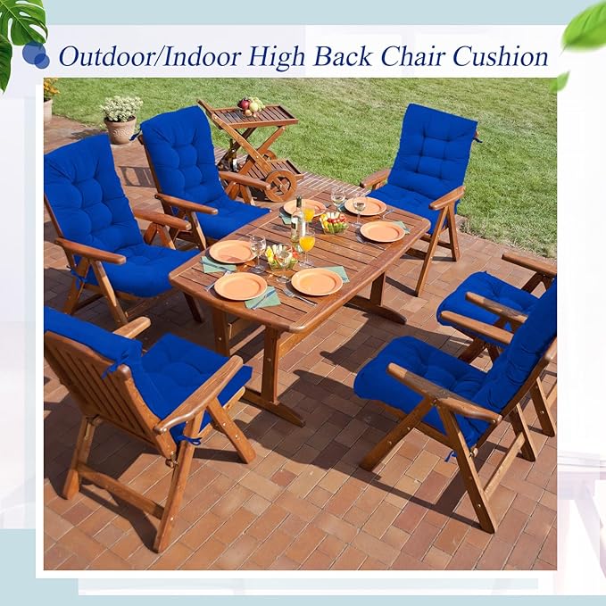 Juexica 4 Sets Outdoor Patio Chair Cushions Seat High Back Tufted Pillow Replacement Rocking Chair Cushions Pads for Patio Summer Seasonal Indoor Home Office(Royal Blue)