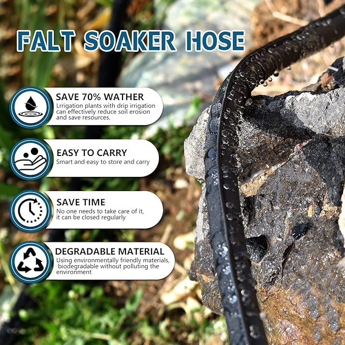 4 Pack Flat Soaker Hose 10FT for Garden Beds,Short Soaker Hose for Efficient & Effective Watering of Plants – Short Irrigation Drip Hose Easy to Install (10FT 4Pack)