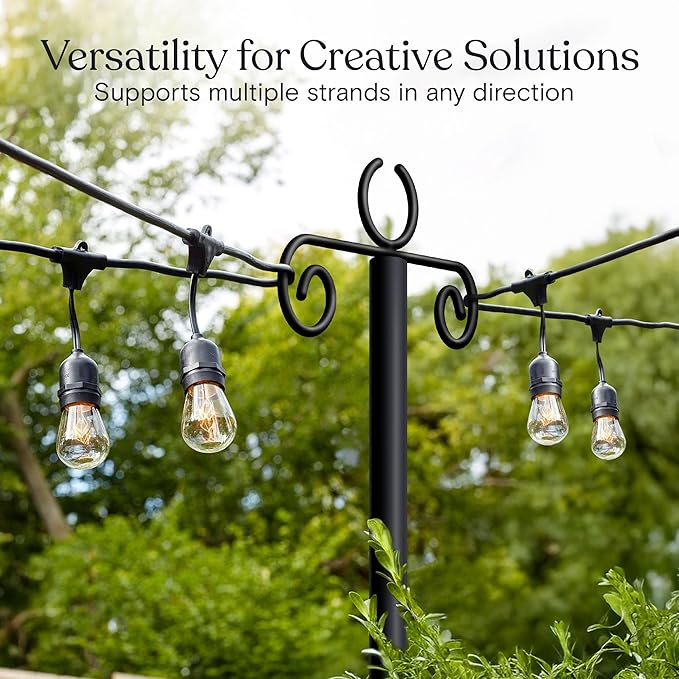 Brightech 4-Pack 10FT String Light Poles for Outdoor Use, Heavy Duty Metal Poles with Fork Base for Hanging Patio Lights, Adjustable for Garden, Backyard, Porch, or Fence Lighting Decor