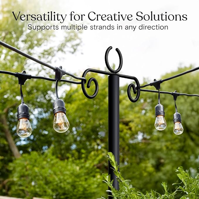 Brightech 2-Pack 10FT String Light Poles for Outdoor Use, Heavy Duty Metal Poles with Fork Base for Hanging Patio Lights, Adjustable for Garden, Backyard, Porch, or Fence Lighting Decor