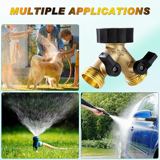 Brass Hose Splitter 2 Way, Heavy Duty Garden Hose Splitter with Shut Off Valves, Y Connector Hose Adapter, No Leak, Includes Washers & Teflon Tape – Dalmbox