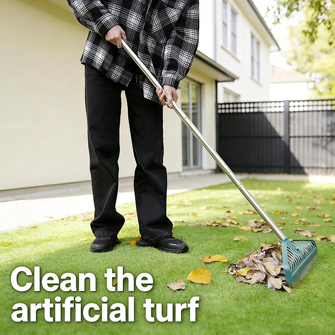 YEELOR Artificial Turf Rake with Adjustable Steel Handle from 32 to 61 Inch, Durable Artificial Grass Rake, Turf Brush for Cleaning pet Hair, Large Fallen Leaves and Dead Grass from Artificial Turf