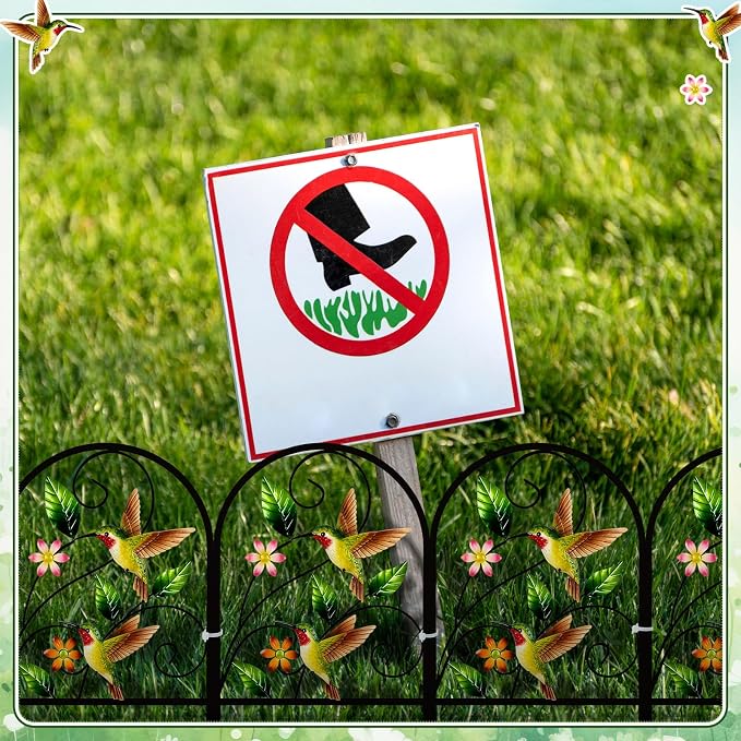 Yaocom Hummingbird Decorative Garden Fence - 6 Pack Hummingbird Metal Fence Panels for Outdoor Yard Patio Decor - Cute Rustproof Flower Bed Border for Small Animal Barrier Spring Garden Accents