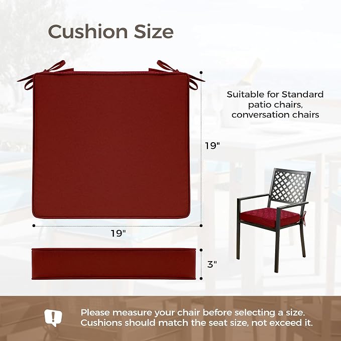 UNIKOME Outdoor Chair Cushions Set of 4, Water Resistant Patio Seat Cushions with Ties for Outdoor Furniture, High-Density Foam, UV & Fade Resistant, Piped Edge – 19" x 19" x 3", Wine Red