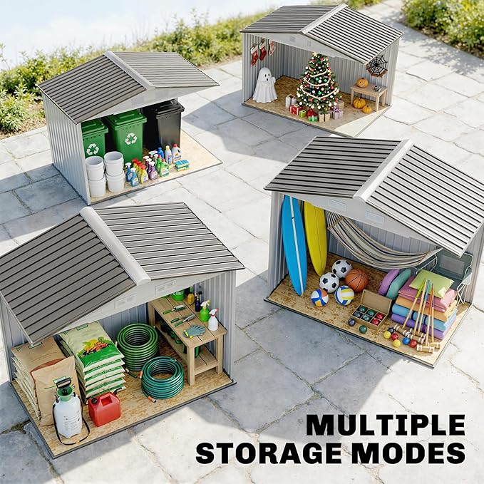 Outsunny 7' x 4' Outdoor Storage Shed, Garden Tool Metal Shed with Foundation Kit, Double Lockable Door, Air Vents and Sloping Roof, for Backyard, Patio, Lawn, White