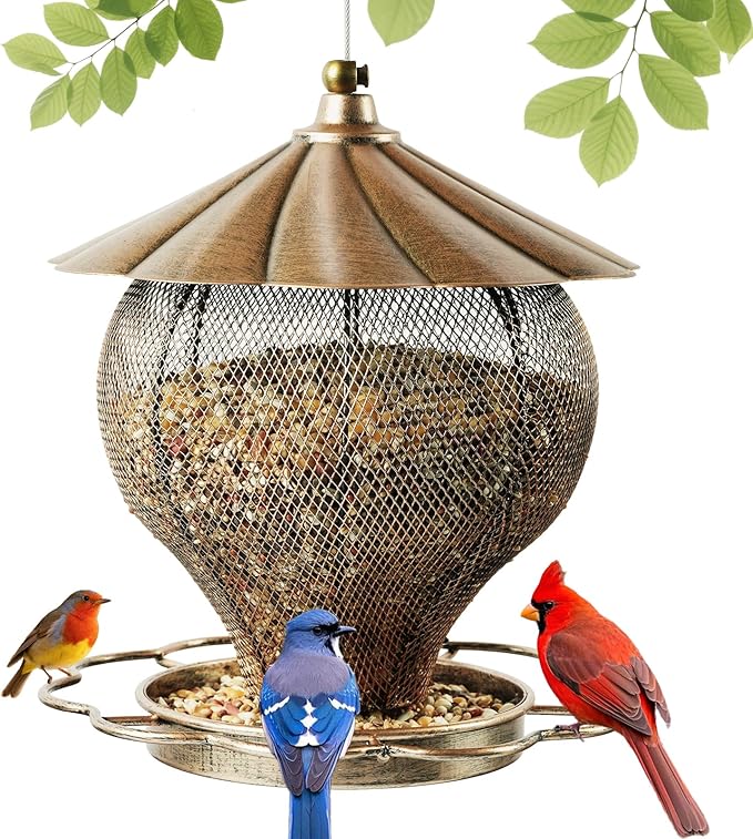 MYITYARD Bird Feeders for Outdoors, Large Capacity Metal Hanging Bird Feeder, Easy Fill Wild Bird Feeders for Garden Yard Decorative, Attracting Wild Birds, Vintage Bronze