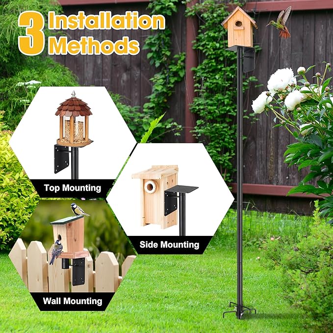 Bird House Pole for Outdoor, 72 Inch Heavy Duty Bird Feeder Pole with 5-Pronged Base, Stand for Backyard Garden Bird Watching,Matte Black,1 Pack (Without Bird House)