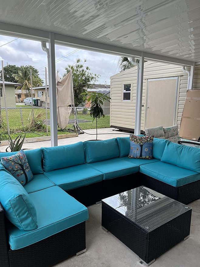 Outdoor Cushion Covers Replacement 14 Pcs Patio Cushion Covers fit for 7Pieces 6-Seater Wicker Rattan Sectional Couch Sofa Outdoor Cushion Slipcovers Set Seat and Back Cover Only, Teal