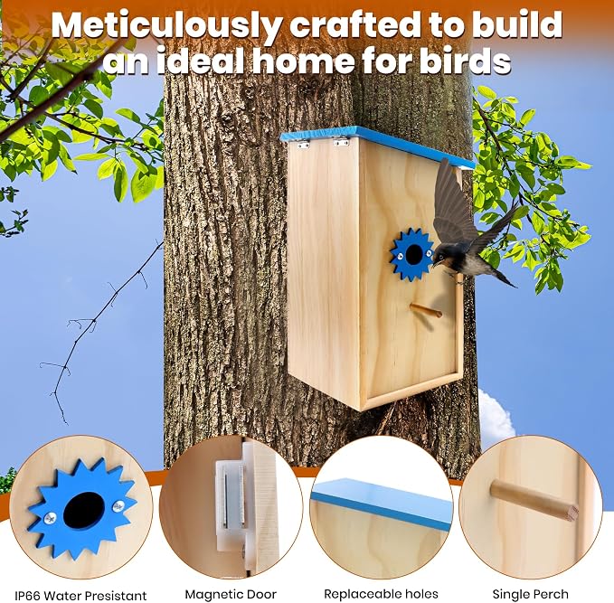 Smart Solar Birdhouse with Camera, 1080P HD Wireless Bird House Camera with Motion Detection & Auto-Capture, Perfect for Wild Bird Watching Enthusiasts