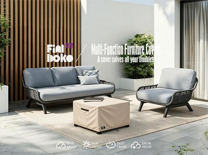Patio Square Table Cover,40Wx40Dx23H Inches 100% Waterproof Heavy Duty Outdoor Coffee Table Cover,Light Brown Minimalism Style Outdoor Furniture Covers