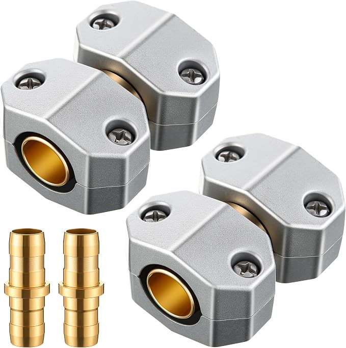 Dreyoo 2 Pack Metal Hose Mender for 5/8” and 3/4” Hoses, Aluminum & Brass Heavy Duty Hose Repair Kit, Easy to Use Mender, Leakproof Connection Design