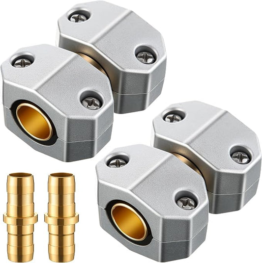 Dreyoo 2 Pack Metal Hose Mender for 5/8” and 3/4” Hoses, Aluminum & Brass Heavy Duty Hose Repair Kit, Easy to Use Mender, Leakproof Connection Design