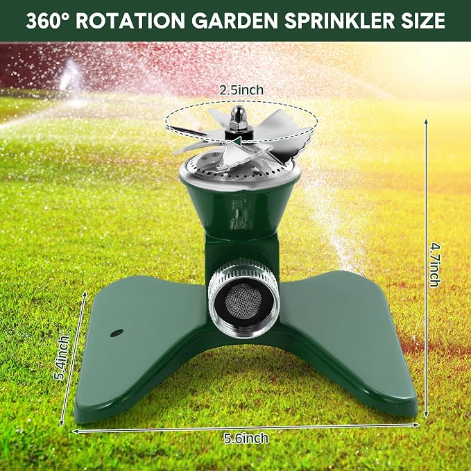 Teenyyou 2 Pcs 3 Arm Rotating Telescoping Sprinkler with Spike and 2 Pcs 360 Degree Rotation Garden Water Sprinklers Metal Lawn Sprinkler for Yard Garden up to 40 Inches for Large Area Coverage