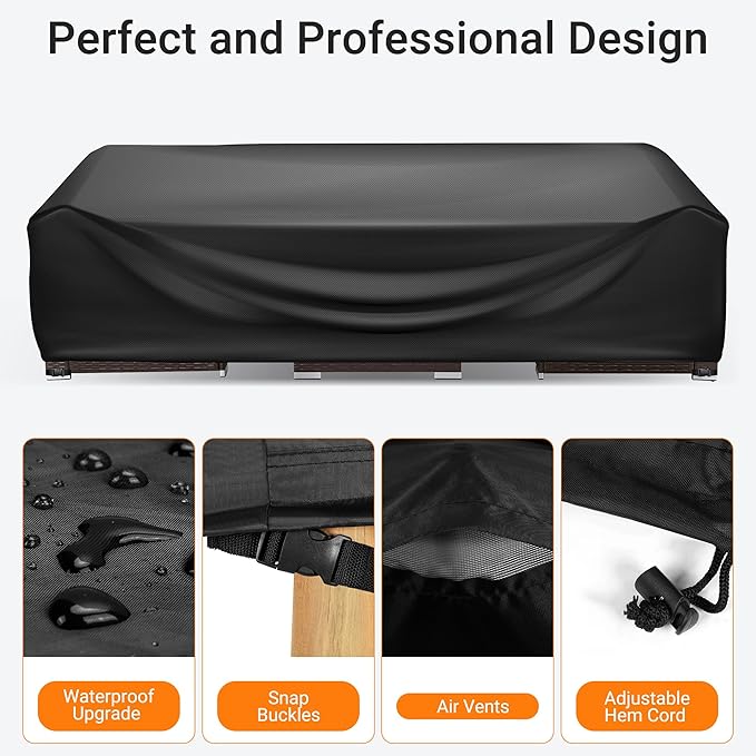 WLEAFJ Patio Furniture Covers Rectangle, Outdoor Table Covers Waterproof, Heavy Duty Outdoor Furniture Cover, Patio Sectional Set Cover 128"L x 84"W x 28"H, Black