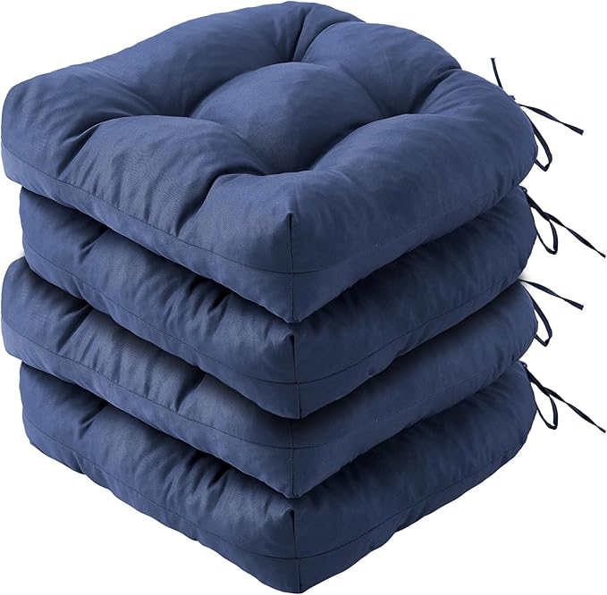 IPYNBAP Outdoor Chair Cushions Set of 4, Patio Chair Cushions with Ties, 19x19+5” Tufted Outdoor Seat Cushions, Waterproof Patio Furniture Cushions, Outdoor Dining Chair Pads, Navy