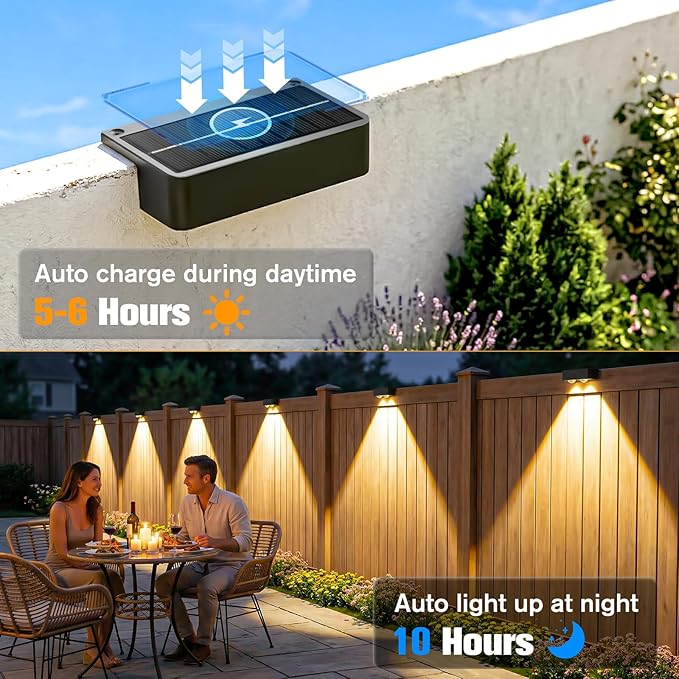 Bridika Solar Fence Lights Outdoor 8 Pack, Bright Solar Deck Lights with Lens, 3 Color Modes IP65 Waterproof Large Size Step Lights for Outside, Fence, Stair, Backyard, Patio, Wall