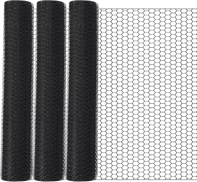 GlikCeil 24 in x 300 ft Chicken Wire Mesh Fencing for Floral Garden, 23 Gauge Black Galvanized Steel Wire, 1 Inch Hexagonal Hardware Cloth Netting for Farm Crafts Poultry Coop Barrier Rabbit Cage