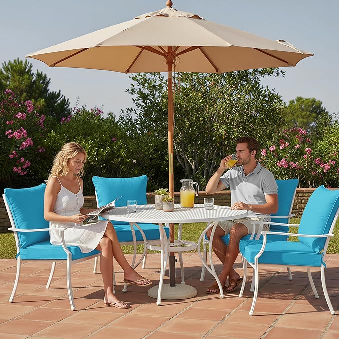Summsun Outdoor Backrest and Deep Seat Cushion Set, Waterproof Fade Resistant Patio Chair Furniture Cushion with Removable Cover, 22 x 22 Inch, Teal, Set of 4