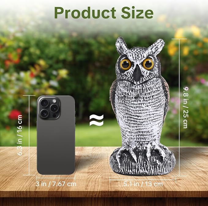 OFFO 2 Pack Fake Owl, Owl Statue for Garden and Yard Decoration, Weatherproof Plastic Outdoor Owl Decor for Porch Pool Patio Yard, 10-Inch Height, Long + Short Ear Owl