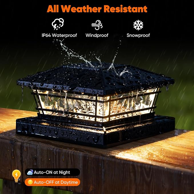 Solar Post Cap Lights with 8 RGB Solid Colors & Color Changing, 8 Pack Deck Post Lights for Patio Garden Porch, Waterproof Fence Post Solar Lights for 4x4 5x5 6x6 Vinyl/Wooden Posts, Black