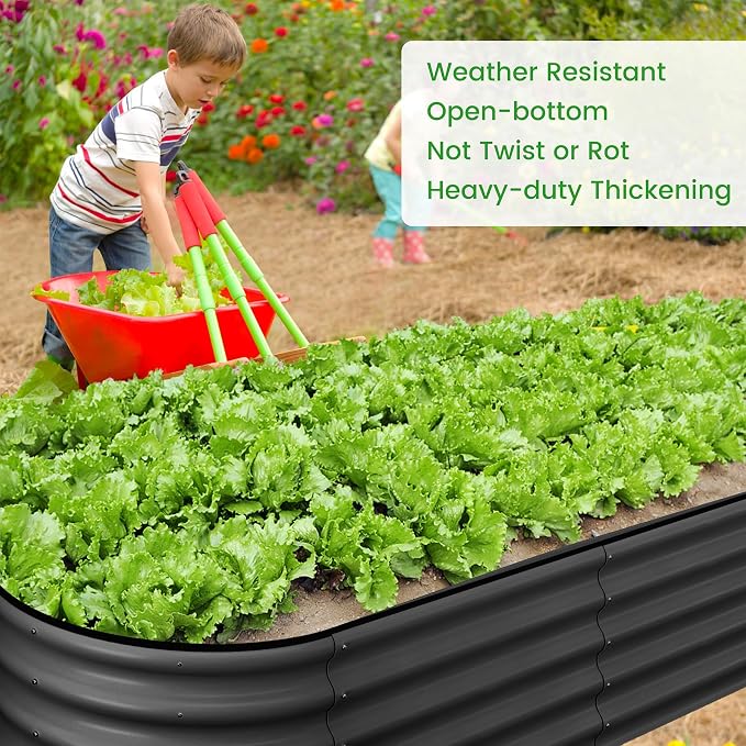 GarveeLife 2 Pcs 4.5x2x1 ft Oval Raised Garden Bed, Galvanized Raised Beds,Open-Ended Base Metal Raised Planter Beds,Garden Bed Outdoor,Planter Raised Boxes for Vegetables, Flowers,Tool-Free Asse,Gray