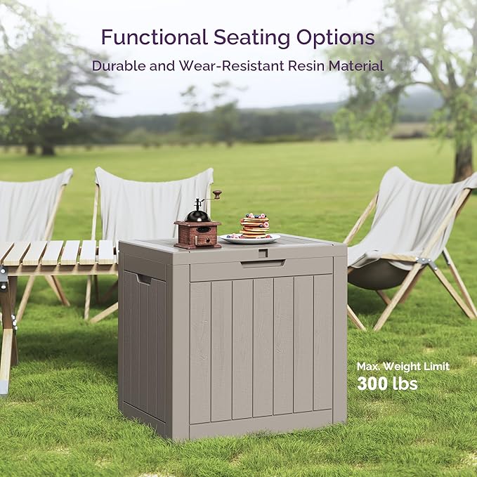 Sersper 30 Gallon Deck Box, Outdoor Lockable Storage Resin Box for Package-Sports Equipment-Garden Tools, Waterproof and UV Resistant Patio Storage Box, Grey