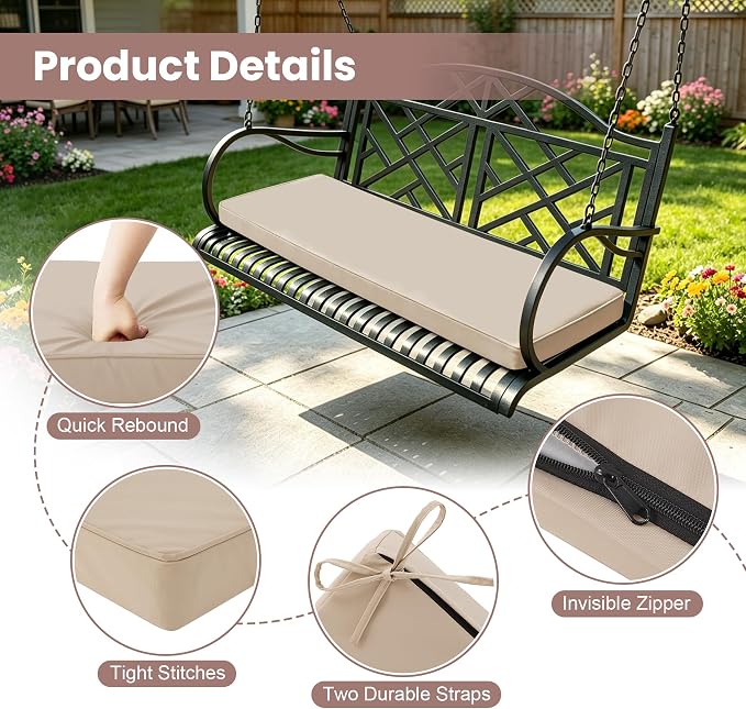 Outdoor Bench Cushions for Outdoor Furniture, 45x18 Inch, Waterproof Patio Furniture Cushion, Fade Resistant Bench Cushions for Porch Swing, Long Bench, Indoor, Beige