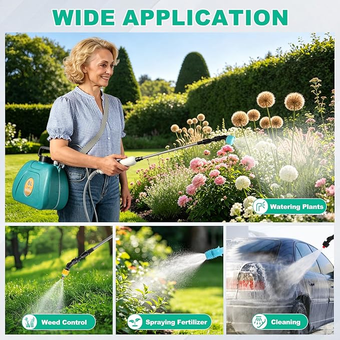 2 Gallon Battery Powered Garden Sprayer, Electric Weed Sprayer with 2 Adjustable Speed, Battery Indicator,Rechargeable Retractable Wand with Adjustable Shoulder Strap for Lawn,Garden,Yard