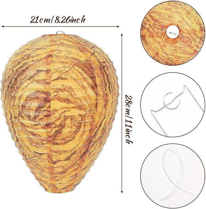 DECYOOL 6 Pack Paper Wasp Nest Decoy Hanging Wasp Nest Stay Away from Wasps Hornets Yellow Jackets(Orange)