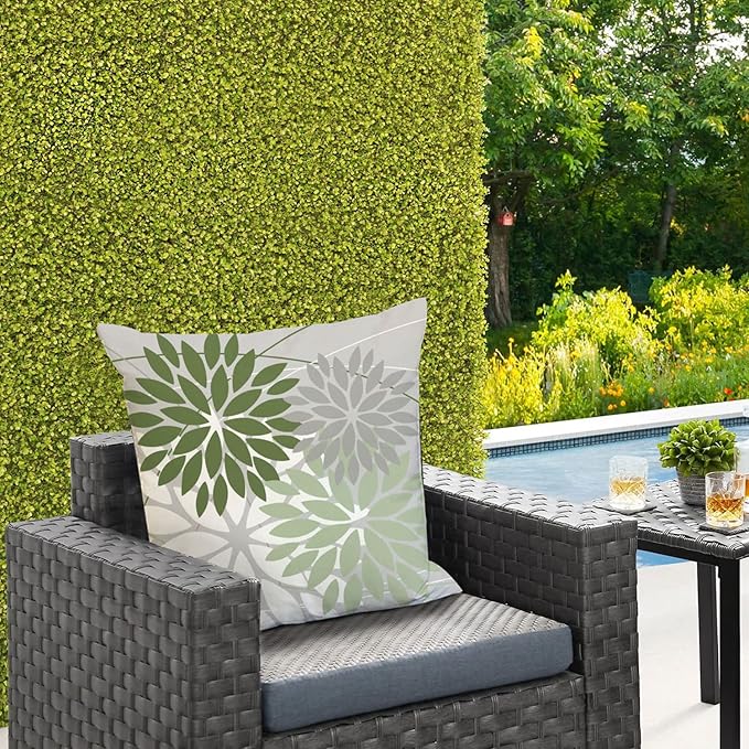 DFXSZ Outdoor Throw Pillow Covers 16x16 Inch Set of 2 Waterproof Spring Summer Geometric Elegant White Green Outdoor Pillow Covers for Patio Funiture Garden Couch 158D16