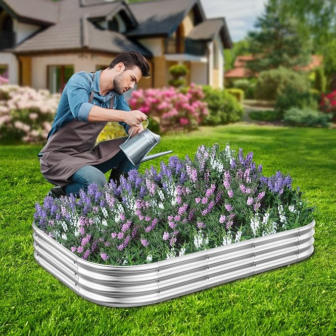 RAYKEEP Galvanized Raised Garden Beds, Outdoor Raised Garden Boxes, Oval Large Bottomless Metal Elevated Garden Bed Planter Box for Vegetables, Fruits, Flower (1pcs, 5x3x1 ft)