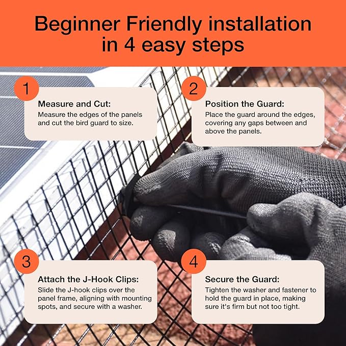MaPorch Solar Panel Bird Guard Mesh Screen - 6 in x 120 ft Black PVC Coated Galvanized Steel - Solar Panel Netting Mesh - Includes 80 Clips, Scissors & Gloves for Easy DIY Install