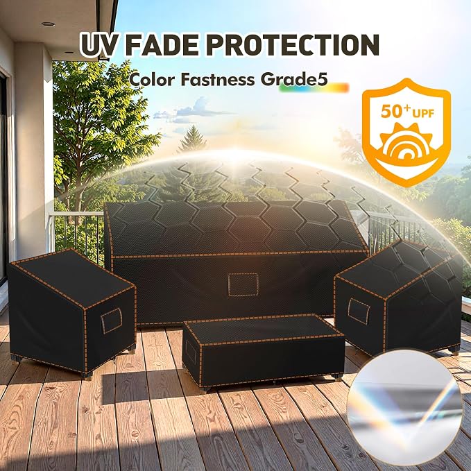SUNICO Outdoor Patio Furniture Covers Set, 4 Piece Patio Covers for Outdoor Furniture Waterproof, 420D Patio Set Covers, UV Fade Protection, Tear-Resistant, Black