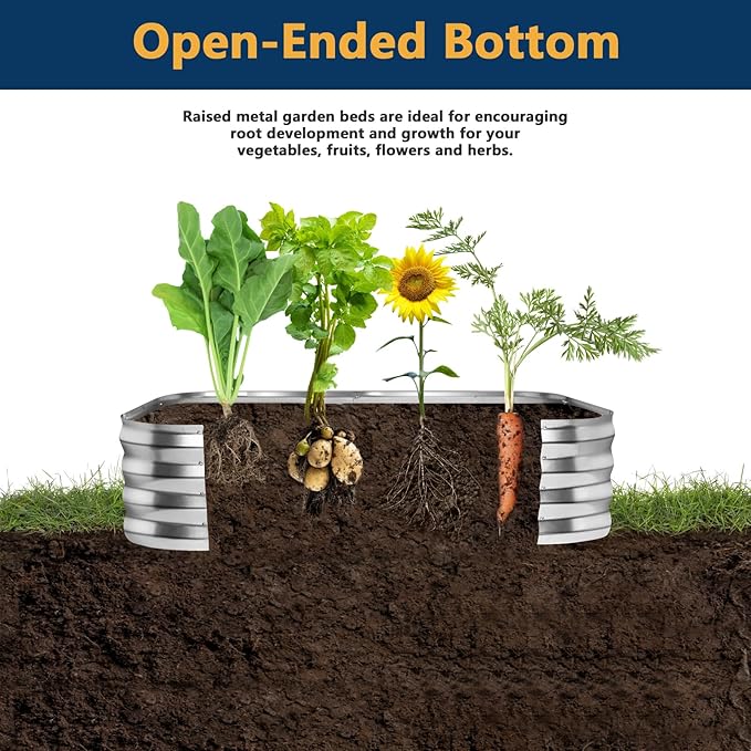 RAYKEEP Galvanized Raised Garden Beds, Outdoor Raised Garden Boxes, Oval Large Bottomless Metal Elevated Garden Bed Planter Box for Vegetables, Fruits, Flower (1pcs, 5x3x1 ft)