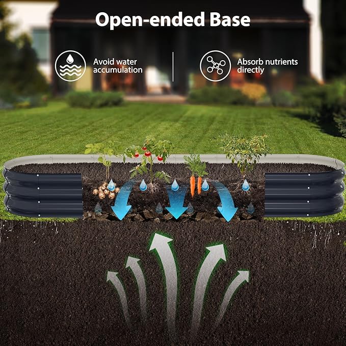 Winpull Raised Garden Bed Kit, 8x2x1 ft Galvanized Planter Box Outdoor, Oval Large Metal Raised Beds for Gardening Vegetables Flower Herb (Navy Blue)