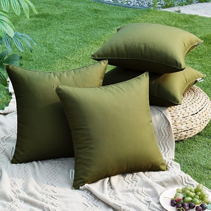 MIULEE Pack of 2 Decorative Outdoor Waterproof Pillow Covers Square Garden Cushion Sham Throw Pillowcase Shell for Spring Patio Tent Couch 16x16 Inch Olive Green