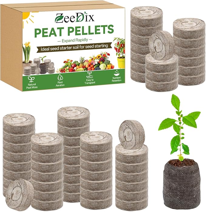 ZeeDix 50 Pcs 36mm Seed Starter Peat Pellets for Seedlings, Compressed Seed Starter Potting Soil Plugs Plant Starter Pods Soil Pellets for Seed Starting Gardening Planting Flowers Herbs and Vegetables