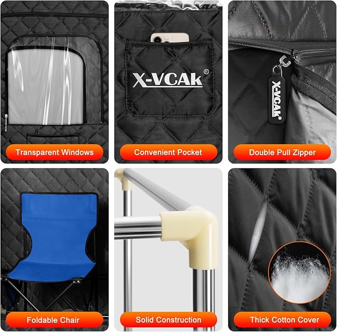 X-Vcak Upgraded Portable Sauna for Home，Relaxation, Steam Sauna for Home with Steamer, Remote Control, Folding Chair, 9 Levels