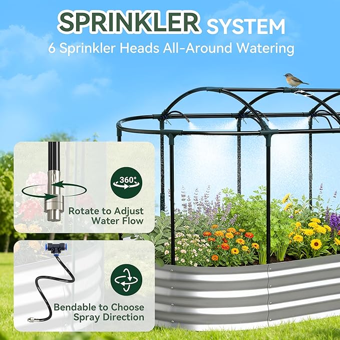 Lineware Raised Garden Bed with Sprinkler Timer and Self-Watering System, 6x3x1 ft Elevated Planter Boxes Outdoor with Mesh Cover, Galvanized Raised Beds for,Vegetables,Flowers, Backyard, Patio