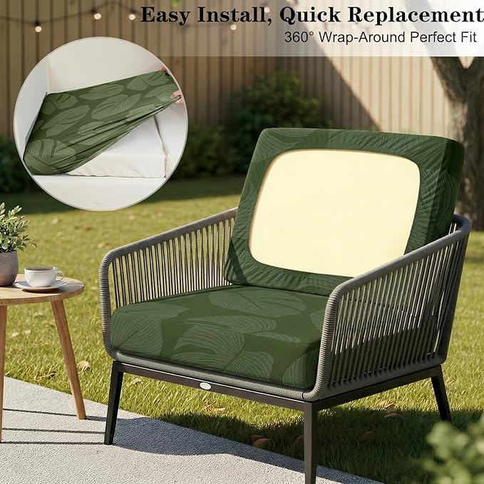 8-Piece High Elastic Outdoor Cushion Covers - Full Set Stretch Replacement Slipcovers for Seat & Back Cushions - Universal Fit for 4-Person Patio Sofa, Fits 20-27" Wide