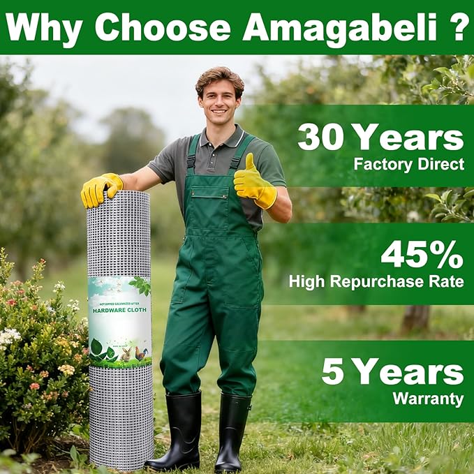 Amagabeli Hardware Cloth 1/2 inch 36inx100ft 19 Gauge Chicken Wire Hot-Dipped Galvanized After Welding Welded Wire Fencing Mesh Roll Garden Plant Support Poultry Netting Rabbit Cage Snake Gopher Fence