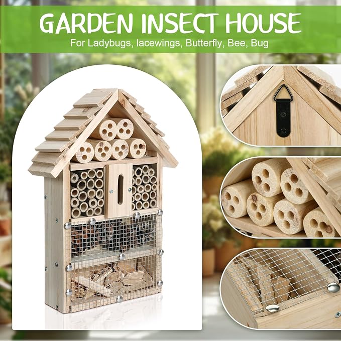 2 Set Bug Hotel Kit DIY Insect Hotel Lady Bug House for Garden DIY Cedar Wood Craft for Butterfly, Ladybird, Beneficial Insect Habitat Mason Bee House, 13.6 x 10.8 x 2.8 Inch(A)