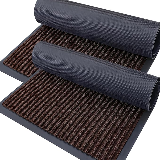 OLANLY Front Door Mat Indoor Outdoor Entrance, 2-Pack 59 x 34 Inch, Waterproof Heavy Duty Doormat, Fade Resistant, Low Profile, Easy Clean Patio Porch Welcome Floor Mats for Entry, Brown