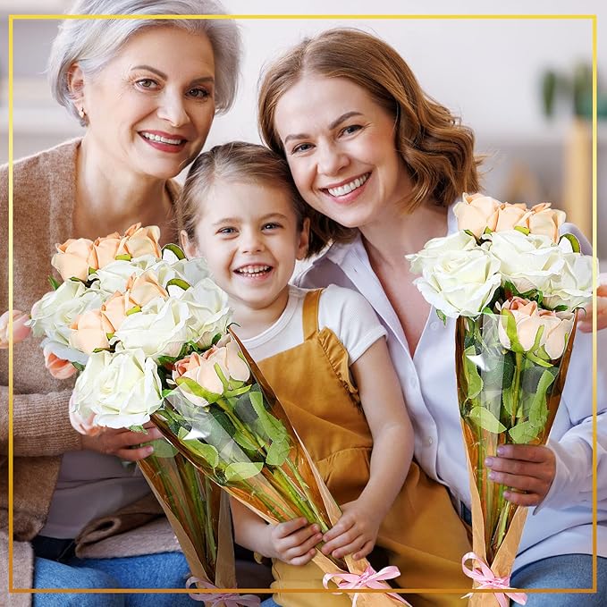 Sabary 100 Pcs Flower Bouquet Wrapping Paper Flower Rose Sleeves Bulk Floral Bags for Valentine Bridal Shower Wedding Anniversary Birthday Mother's Day(24.8" x 8.7")