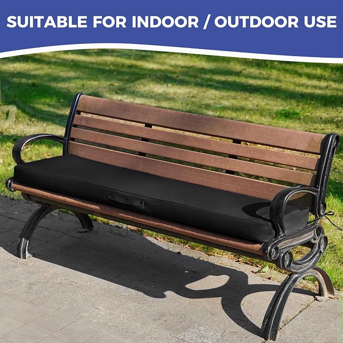 IPYNBAP Outdoor Bench Cushions for Outdoor Furniture, 59x18x3 Inch, Waterproof Bench Pillow, Fade Resistant Long Bench Seat Pads for Garden, Indoor, Porch Swing, Black